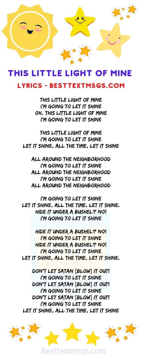 free printable lyrics to this little light of mine